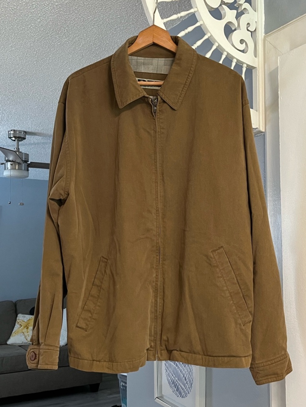 Rainforest RFT Men's Size XL TAN Casual Zip-Front Jacket Plaid Lining
